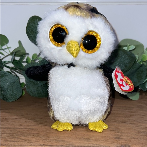 Ty Other - Ty Bennie Boos Plush Owl Toy - Owliver the Owl - White, Black, and Gold